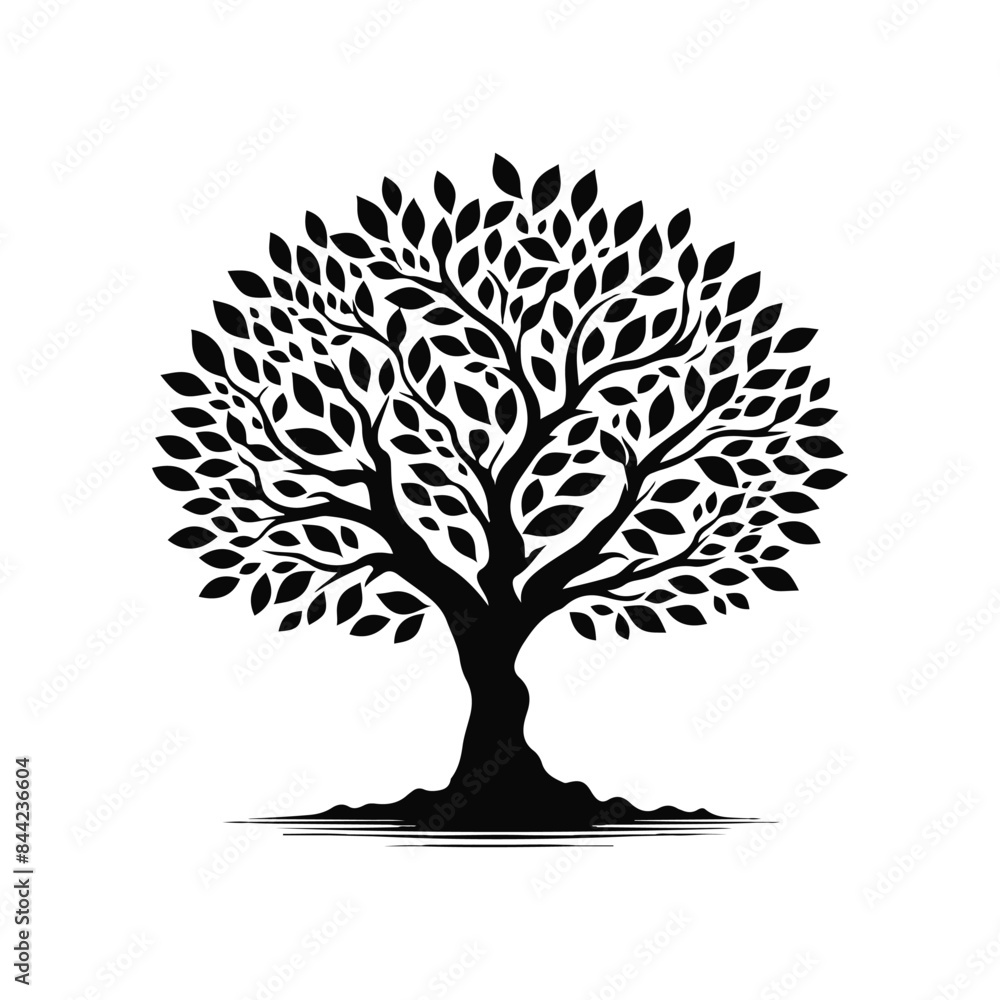 Obraz premium Tree Plant black silhouette vector with white color background