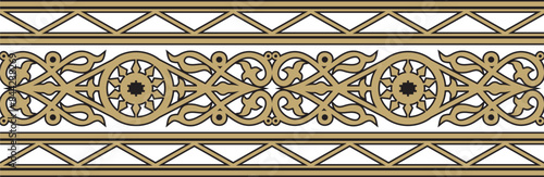Vector gold and black seamless Yakut ornament. Endless border, frame of the northern peoples of the Far East