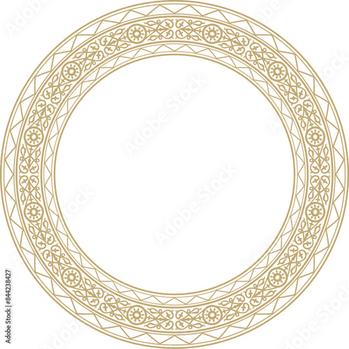 Vector gold round Yakut ornament. Endless circle, border, frame of the northern peoples of the Far East.