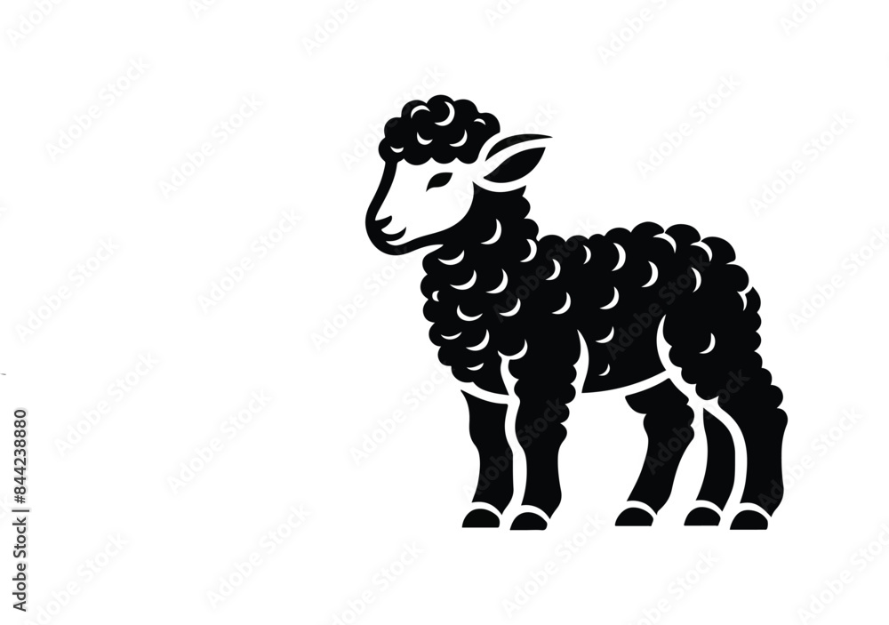 Fototapeta premium Lamb Animal black silhouette vector with white color background