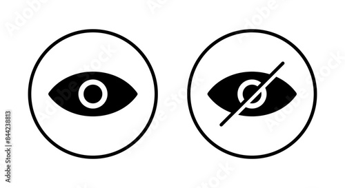 Eye and sensitive content icon on circle line. Visible and invisible sign symbol