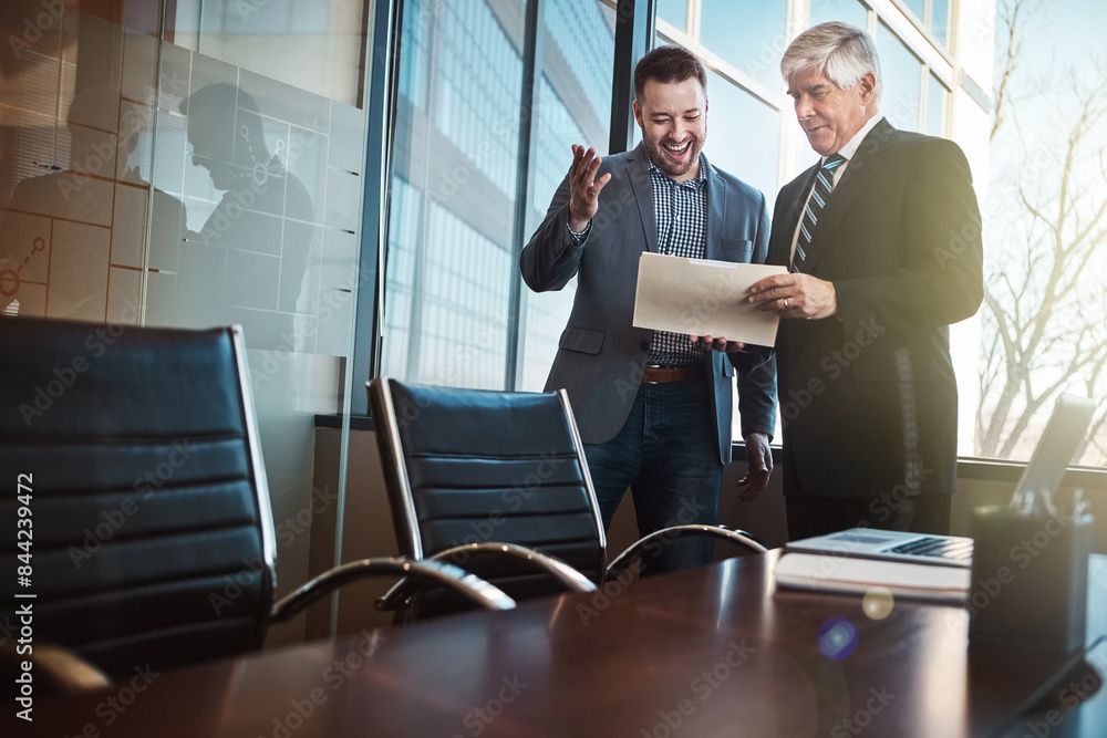 Men, entrepreneur and lawyer together with documents, happy and results with application for funding. Business owner, senior attorney and paperwork with success, celebration or compliance for company Men, entrepreneur and lawyer together with documents, happy and results with application for funding. Business owner, senior attorney and paperwork with success, celebration or compliance for company