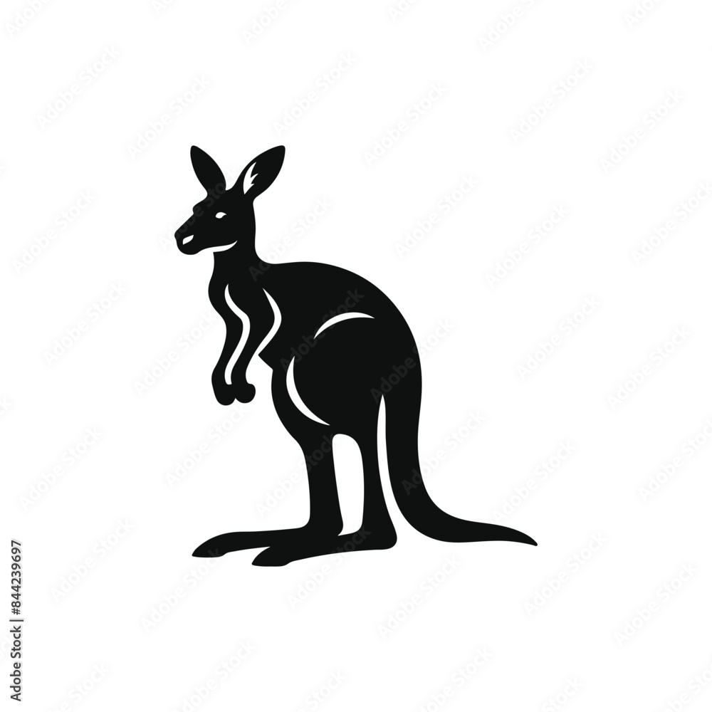 Obraz premium Kangaroo Animal black silhouette vector with white color background
