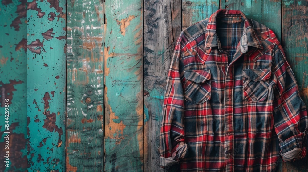 Plaid Shirt on Rustic Background Plaid Shirt on Rustic Background