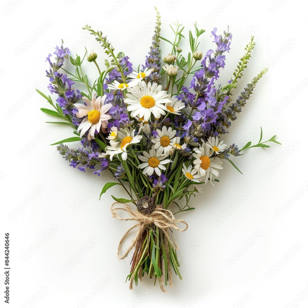 Naklejka premium A bohemian-inspired bouquet featuring wildflowers, daisies