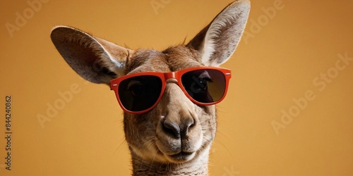 Kangaroo with Sunglasses on a Solid Background, Featuring Ample Copy Space  © MrArsalan`s Art