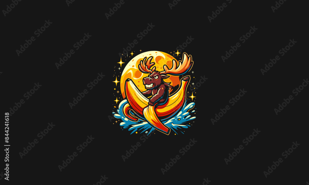moose angry riding banana vector mascot design moose angry riding banana vector mascot design