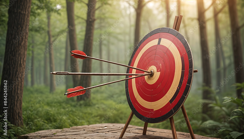 Goal concept three arrows hits the bullseye on an archery target Stock ...