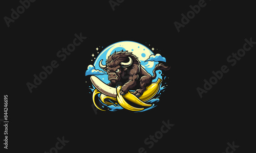 bull angry with banana vector artwork design