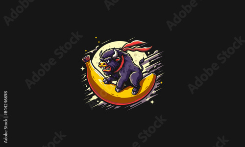 bull angry with banana vector artwork design