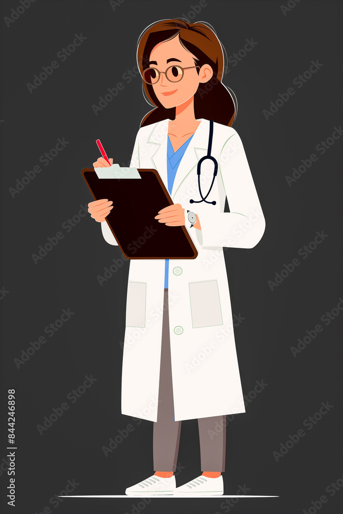A woman in a white lab coat is holding a clipboard and writing on it A woman in a white lab coat is holding a clipboard and writing on it