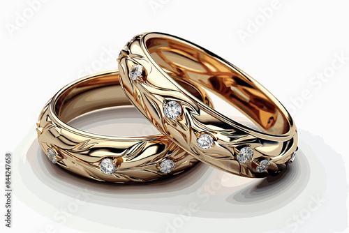 Engagement gold ring with gem. luxury jewellery bijouterie with gemstone for people in love . Frontal view on isolated. 3D rendering.