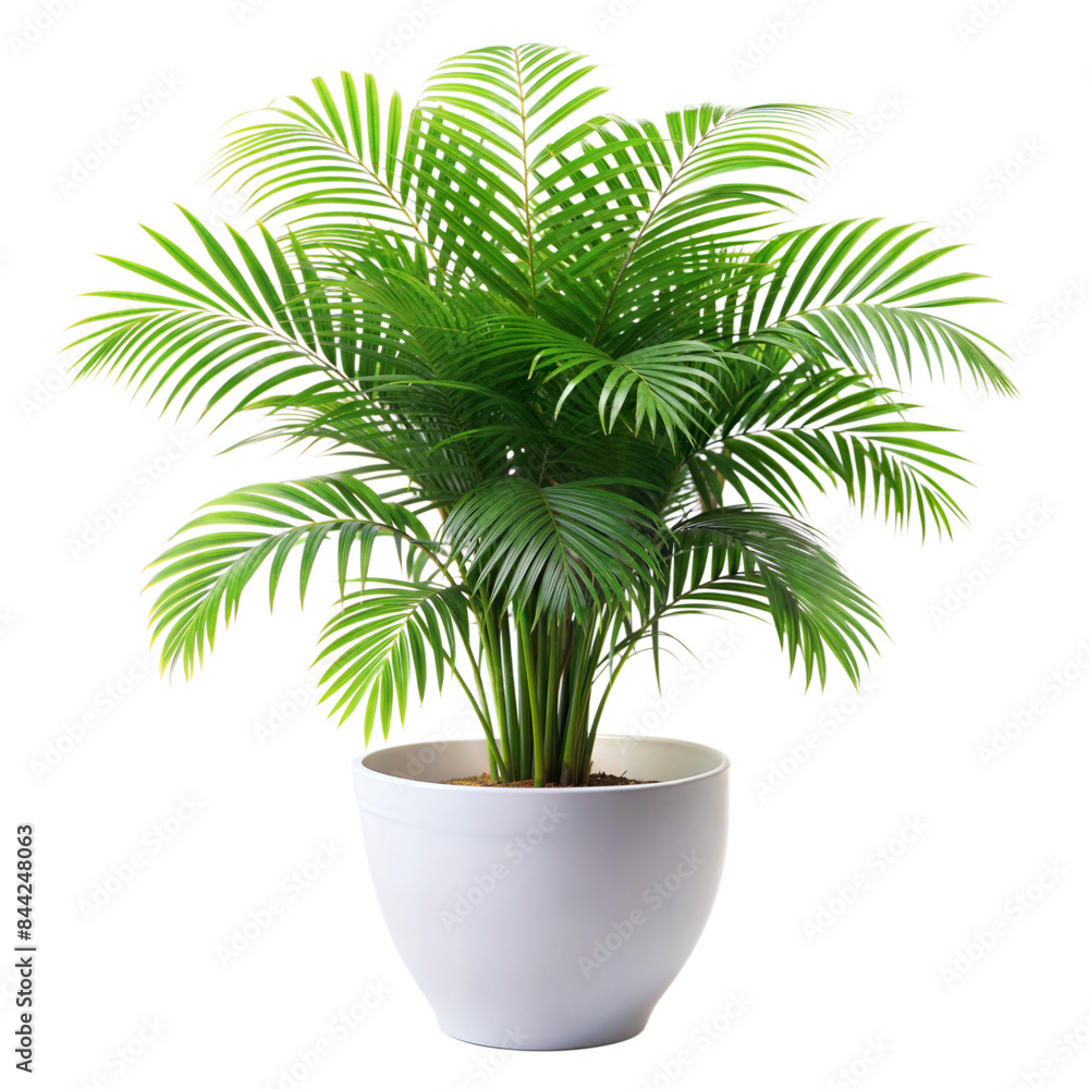 ereca palm fern in white pot, isolated on white background ereca palm fern in white pot, isolated on white background