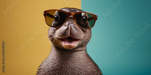 Animal with Sunglasses on a Solid Background, Featuring Ample Copy Space  © MrArsalan`s Art