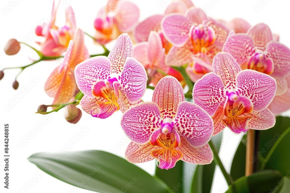 A close-up shot of a potted orchid plant in the studio A close-up shot of a potted orchid plant in the studio