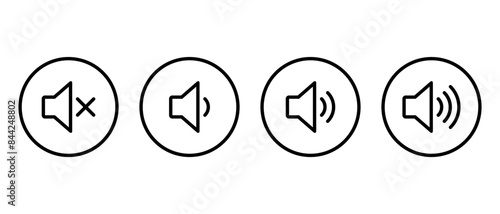 Speaker volume icon set on circle line. Level sound button