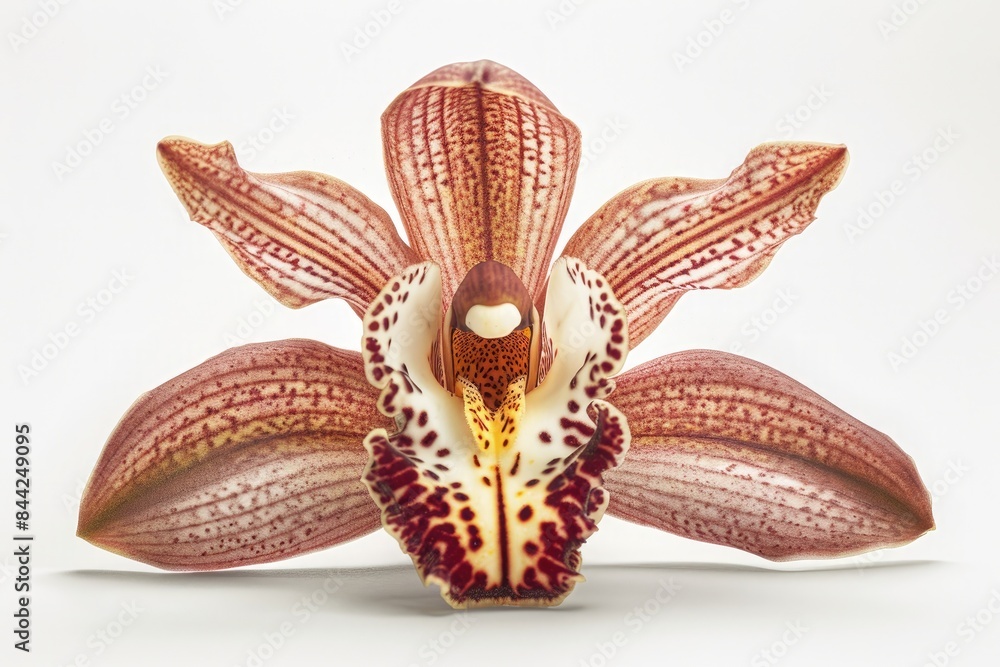 A close-up shot of a single orchid flower in full bloom A close-up shot of a single orchid flower in full bloom