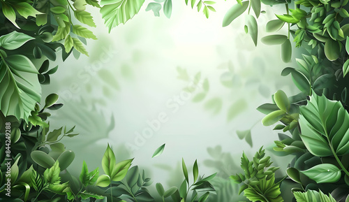 Wallpaper Mural A vibrant green foliage frame with a soft, blurred background, ideal for showcasing text or products. Torontodigital.ca