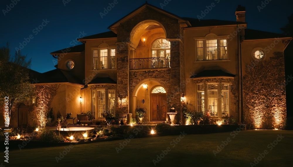 Illuminated luxury modern house at night Illuminated luxury modern house at night