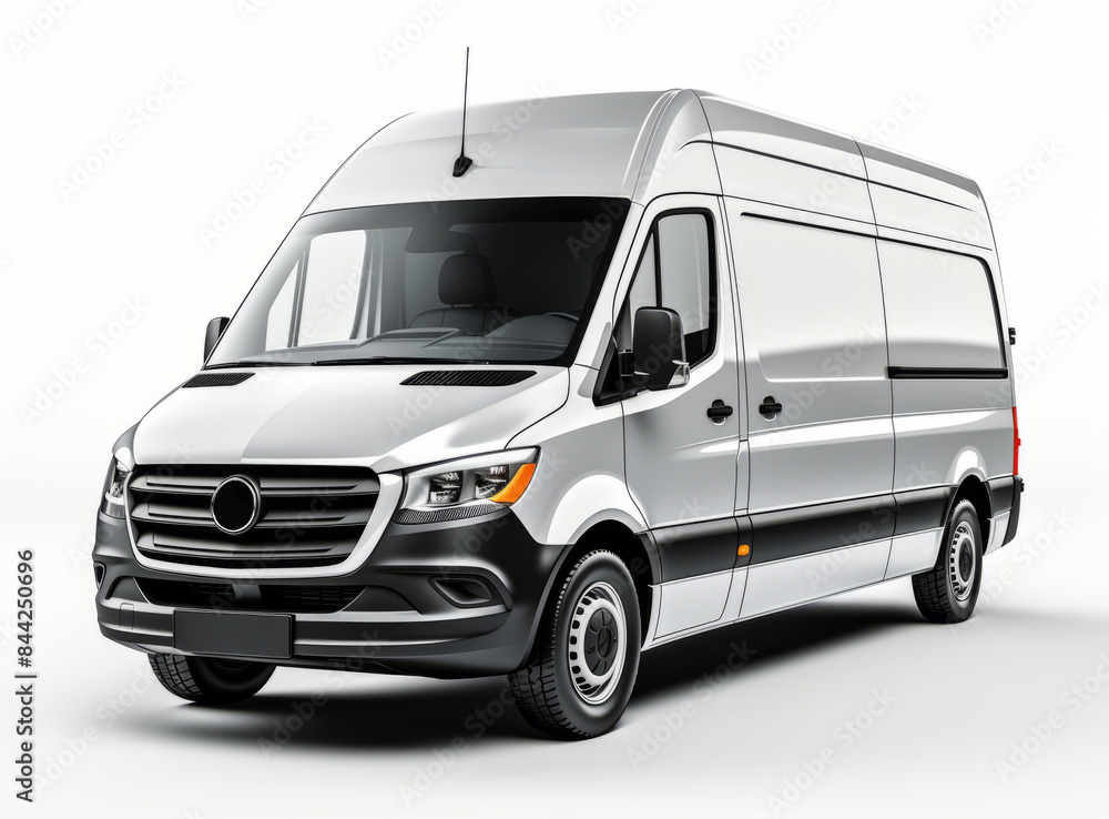 A white delivery van parked in a dimly lit room. A white delivery van parked in a dimly lit room.