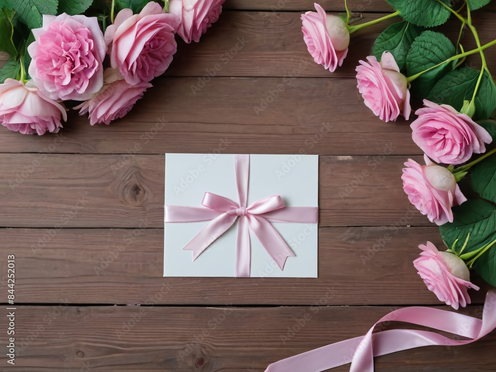 A summer wedding still life arrangement, featuring a blank greeting card mock-up A summer wedding still life arrangement, featuring a blank greeting card mock-up