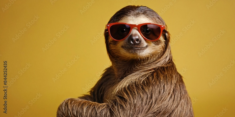 Sloth with Sunglasses on a Solid Background, Featuring Ample Copy Space
Sloth with Sunglasses on a Solid Background, Featuring Ample Copy Space