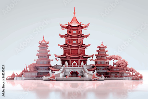Chinese Pagoda Tower Isolated on white background . 3D rendering