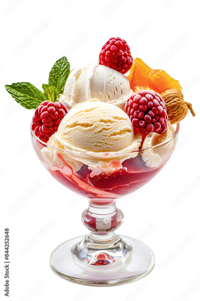 Vanilla cream with berries in glass cup on transparent Vanilla cream with berries in glass cup on transparent