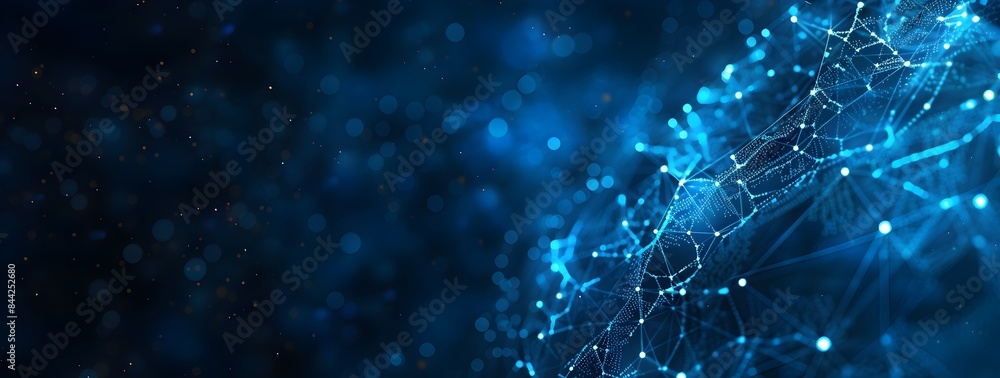 Abstract blue digital network background with interconnected nodes and ...