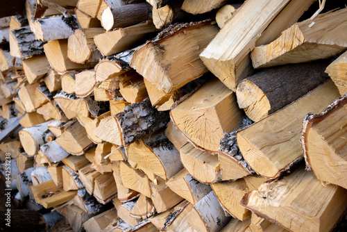 Birch firewood close-up for sauna or home heating