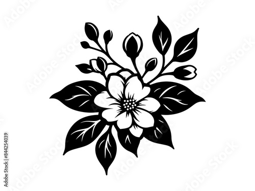 jasmine flower vector illustration. Jasmine flower and leaf drawing vector illustration with line art on white backgrounds.