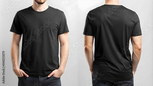 black t shirt mockup. Man wearing a plain black t-shirt