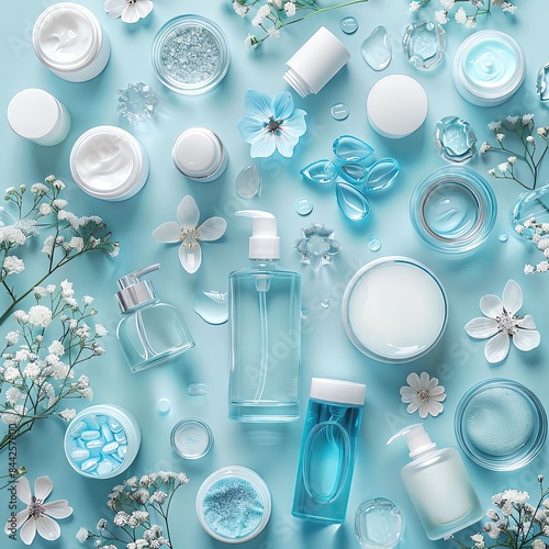 - Make a skincare-themed background with white and mint green tones and lots of empty space. photo