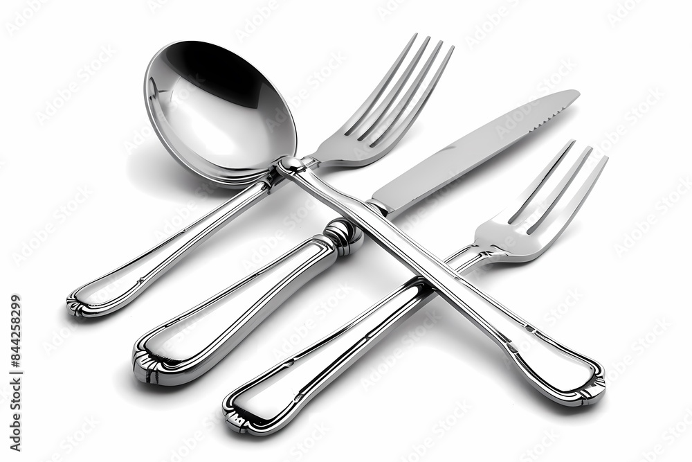 3d render of silverware cutlery set, isolated on white background. Ai generated 3d render of silverware cutlery set, isolated on white background. Ai generated