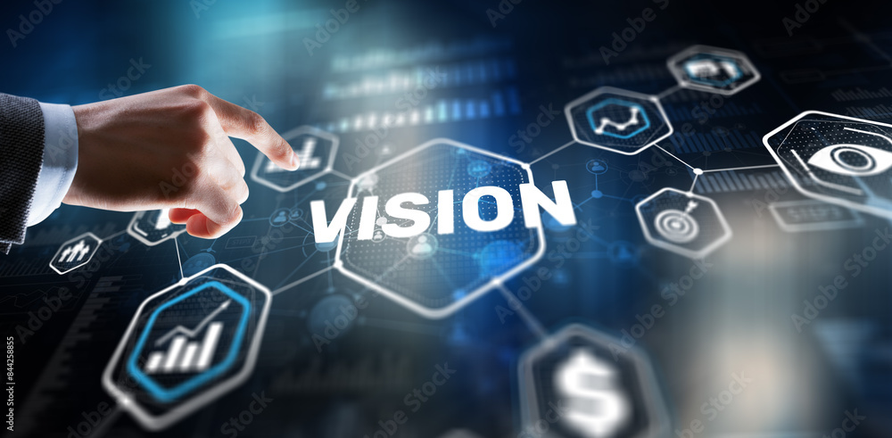 Vision. Business people and modern city on background. Virtual screen Vision. Business people and modern city on background. Virtual screen