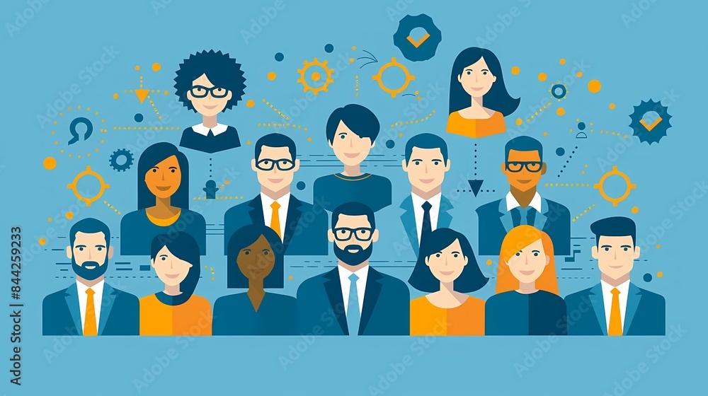 Flat design of human resource management with recruitment process, job interview, and candidate selection Flat design of human resource management with recruitment process, job interview, and candidate selection