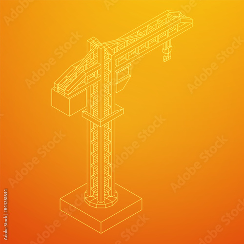 Construction crane tower. Building industrial concept. Wireframe low poly mesh vector illustration.