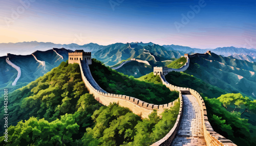 the great wall of china with mountains in the background