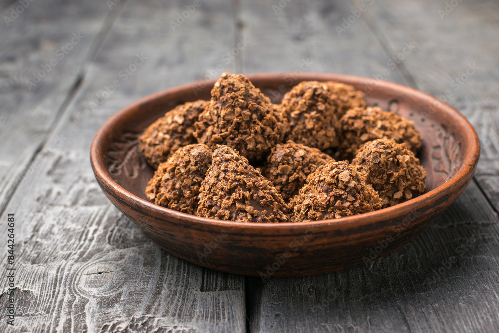 Rustic Chocolate Oat Cluster Cookies on Wooden Plate - Artisanal Dessert Photography Rustic Chocolate Oat Cluster Cookies on Wooden Plate - Artisanal Dessert Photography