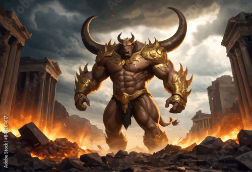 a man with a horned head standing in a rocky area