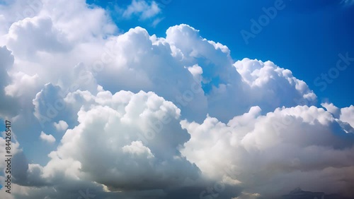 Majestic Fluffy Cumulus Clouds in a Vibrant Blue Sky photo