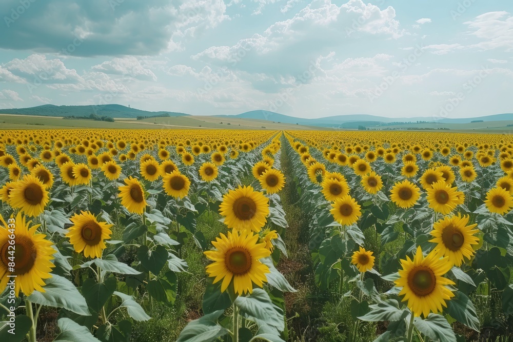 Obraz premium A panoramic view of a sunflower farm