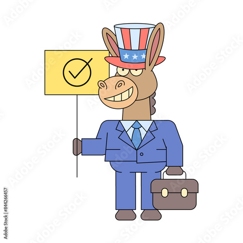Donkey democrat holding check mark sign