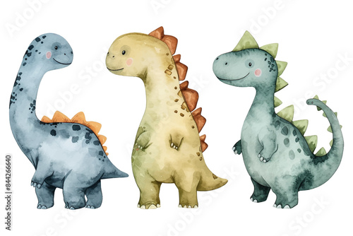 Set of watercolor cute little dinosaur pastel colorful vector illustration, for kids book,wallpaper, coloring book