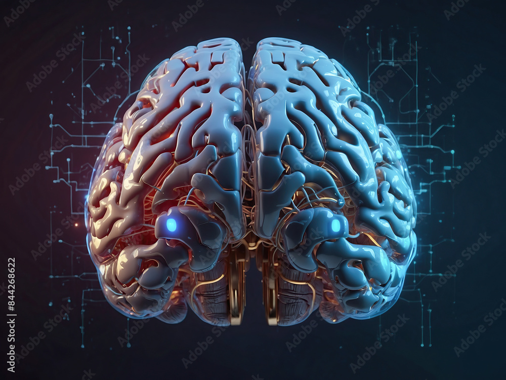 Artificial intelligence in the form of a brain. Digital technologies. Neural networks. Neural chip. The concept of implanting a chip into the human brain. AI generated Artificial intelligence in the form of a brain. Digital technologies. Neural networks. Neural chip. The concept of implanting a chip into the human brain. AI generated