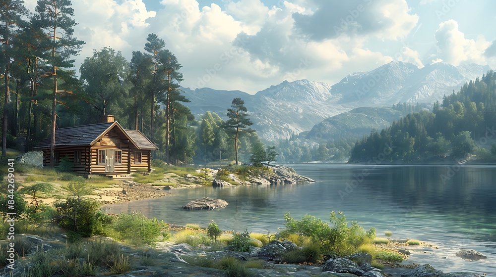 Experience the serenity of a secluded cabin surrounded by majestic pine trees in an untouched wilderness paradise Experience the serenity of a secluded cabin surrounded by majestic pine trees in an untouched wilderness paradise