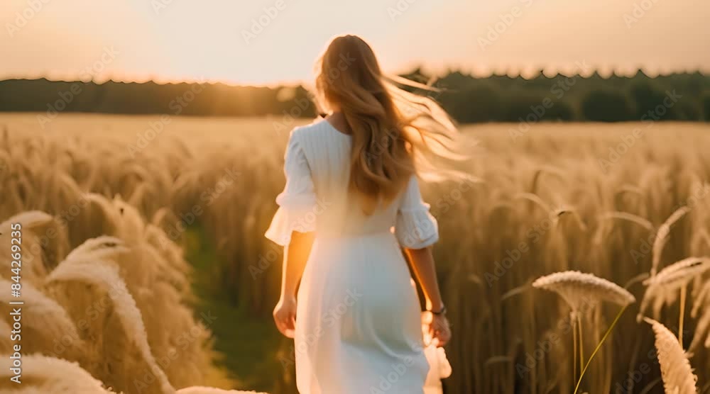 Serene Stroll: Woman Walking Through Wheat Field Serene Stroll: Woman Walking Through Wheat Field