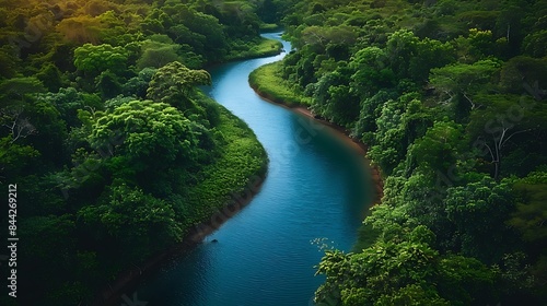 Whispers of Serenity: A Tranquil River Meandering Through a Lush Forest, Embodying the Harmony of Nature