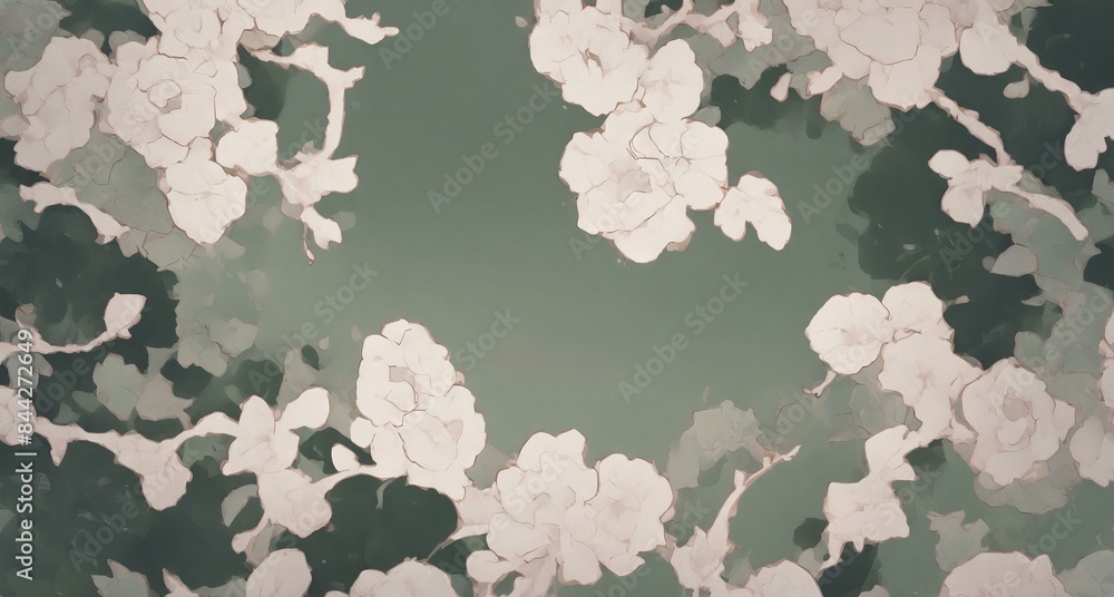 Abstract Background with Floral Overlay in White and Deep Green Palette Abstract Background with Floral Overlay in White and Deep Green Palette