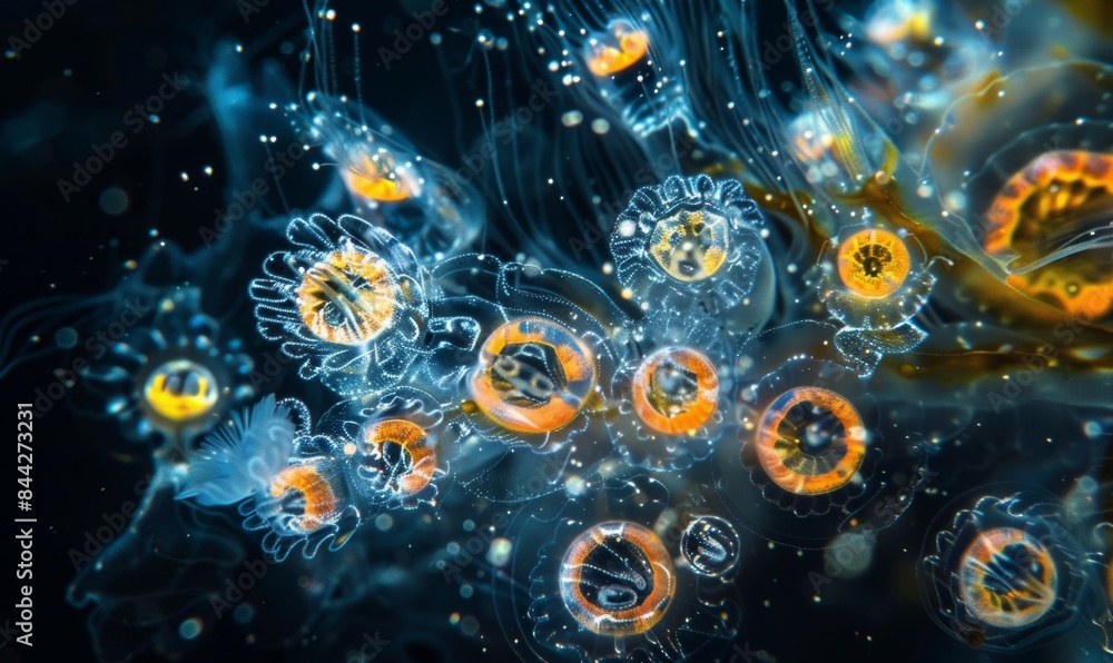 Microscopy of plankton in the water reveals the diverse and complex forms of these tiny creatures. Microscopy of plankton in the water reveals the diverse and complex forms of these tiny creatures.